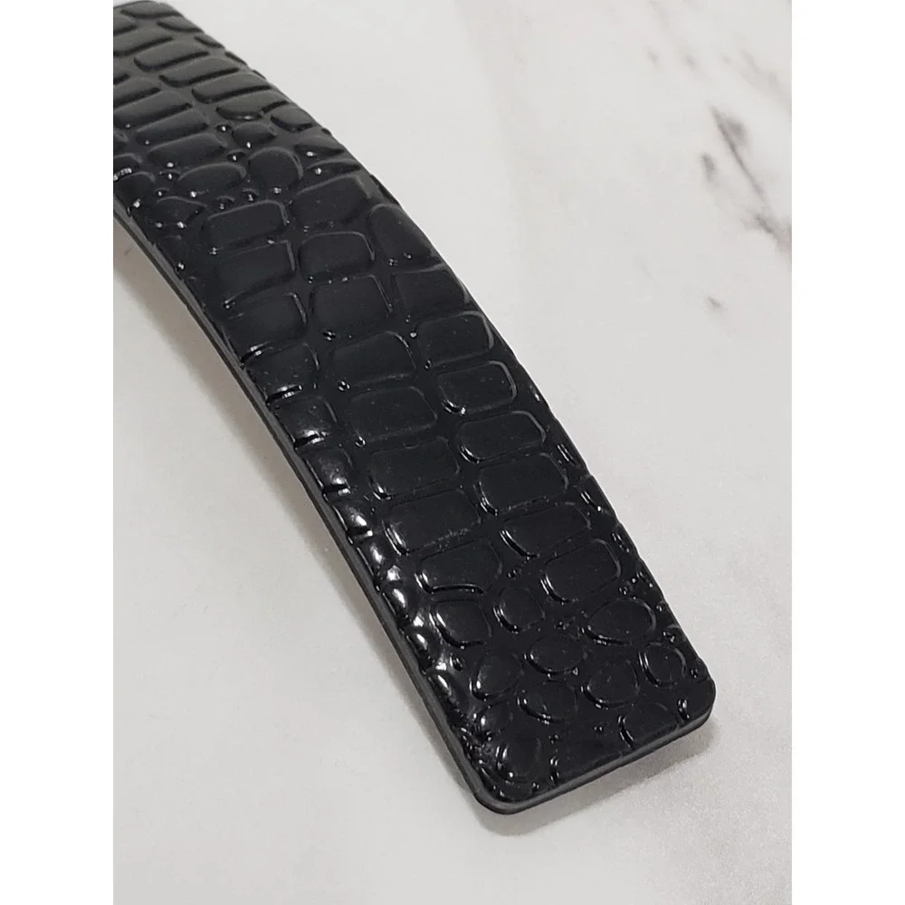Vintage French Hair Barrette Faux Croc Gator Skin Black 3.75